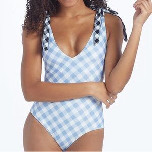 Summersalt Tie Backflip Baby Blue Gingham One-Piece Swimsuit 6 Bathing Suit Bows